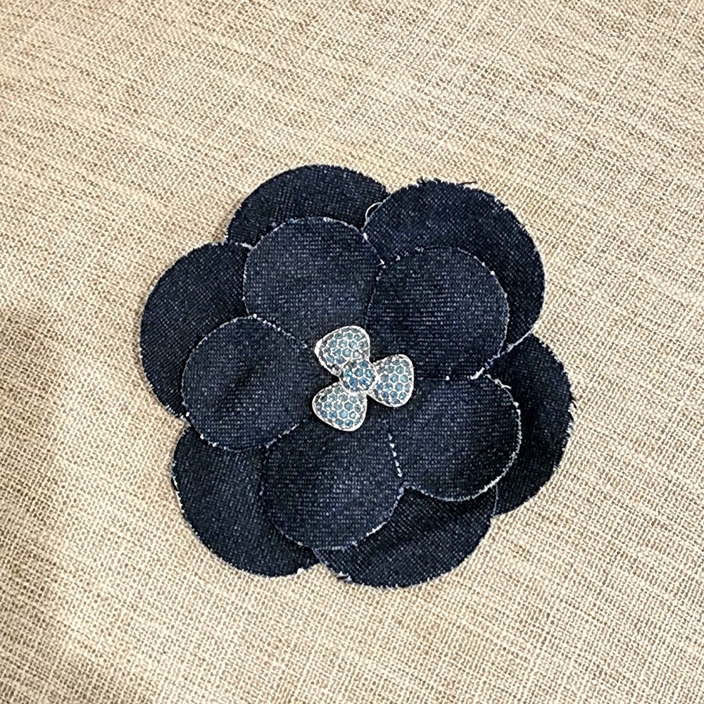 Swarovski Lovely Denim Flower Silver Hardware Brooch with Blue Crystal Accents